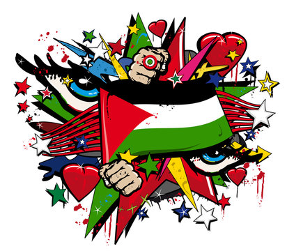 Palestine Graffiti flag Gaza freehand pop art illustration