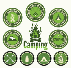 Set of retro camping badges and labels