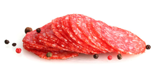 tasty sausage with spices, isolated on white