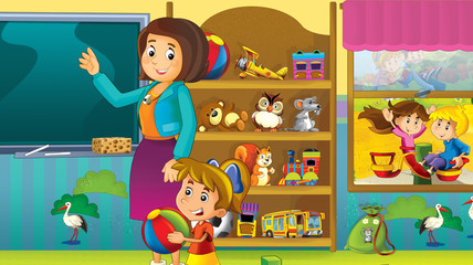 Obraz na płótnie Canvas The cartoon kindergarten - fun and play