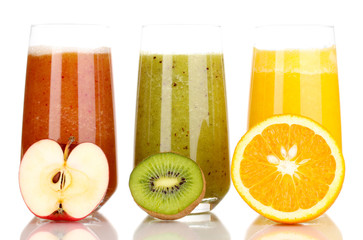 Fresh fruit juices isolated on white