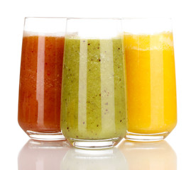 Fresh fruit juices isolated on white