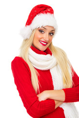 Portrait of smiling santa claus or christmas woman