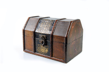 Treasure wooden chest isolated on white background