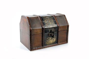 Treasure wooden chest isolated on white background