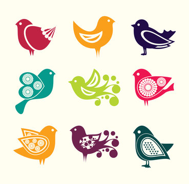 Set of cartoon doodle birds icons