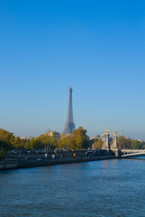 Eiffel tower over Alexandre III Bridge, Paris