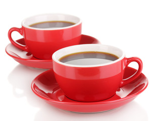A red cups of strong coffee isolated on white
