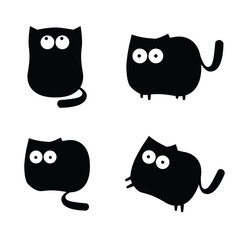 Set of funny black cats