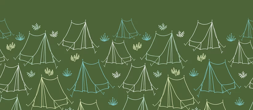 Vector camp tents horizontal seamless pattern background