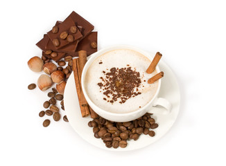 cup of coffee with chocolate and cinnamon