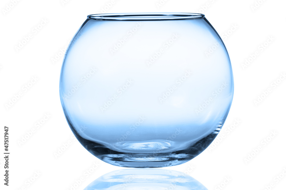 Poster Empty fishbowl without water in front of white background. - Posters