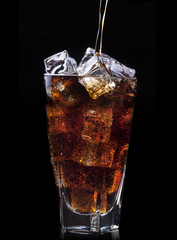 Fresh cola drink background with ice