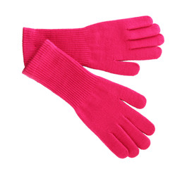 woman knitted gloves, isolated on white