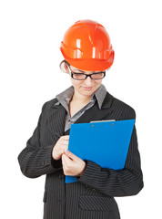 woman in the construction helmet