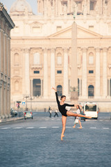Ballerina dancing in the street in front of St. Peter church