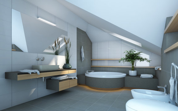 Bathroom in Grey and White Colours