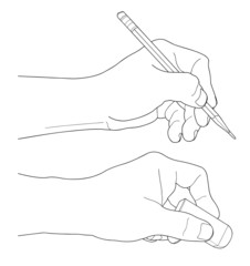 Human hands with pencil and eraser