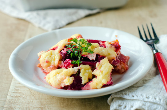 Beet baked with cheese in a sour cream sauce