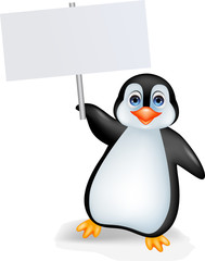 Naklejka premium Penguin with blank sign