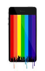 Smartphone with rainbow paint dropping