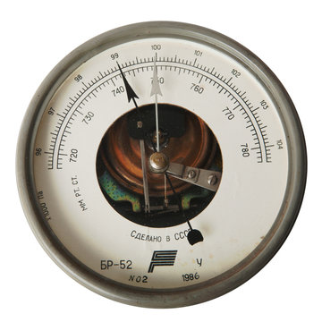 vintage barometer isolated over white