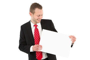 Geschäftsmann mit Werbeschild