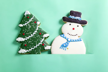 Gingerbread Christmas tree and snowman