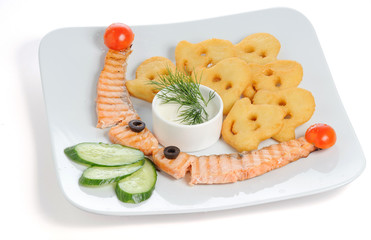 Grilled fish with fries