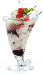 Dessert with cherries and cream