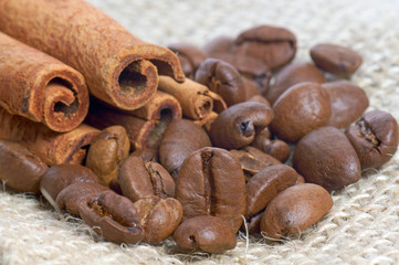 Coffee Beans with cinnamon Sticks
