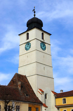 The advice tower in the Little Square of Sibiu, Romania