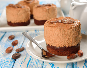 Chocolate cake on a white table