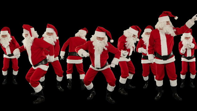 Bunch of Santa Claus Dancing ,Christmas Holiday , Alpha Matte