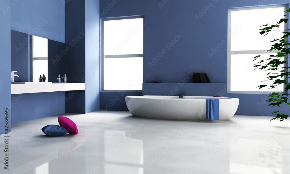 Wall mural blue bathroom interior design