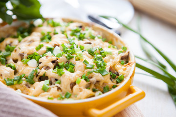 mushroom casserole with cheese and herbs