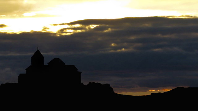 Armenia The monastery of Sevan sunset