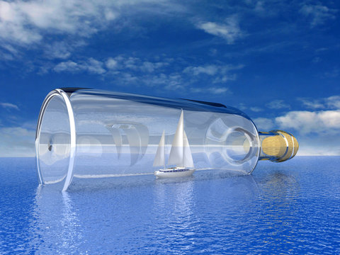 luxury yacht in the bottle. Concept - protection of travel.