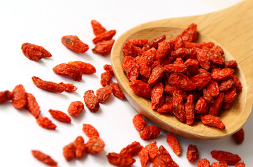 Chinese Wolfberry and wooden scoop.