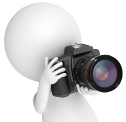 3D little human character The Photographer with a SLR Camera. - obrazy, fototapety, plakaty
