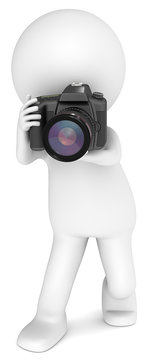 3D little human character The Photographer with a SLR Camera.