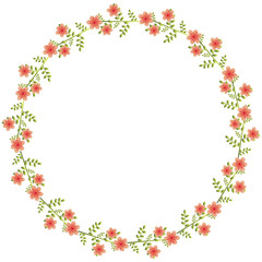 Obraz na płótnie Canvas Floral circle with red flowers and leaves