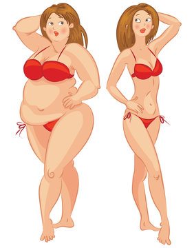 Fat and thin woman, vector illustration