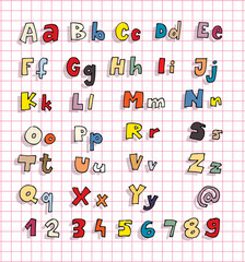 Hand drawn Alphabet ABC with shadows and colors