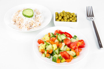 Healthy food on plate isolated on white