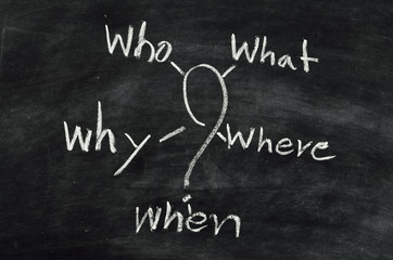 Who,What,Where,When,Why on blackboard