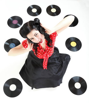 Pin-up girl style retro woman analogue record