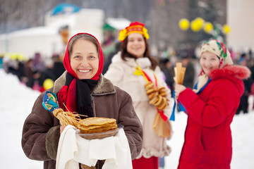 Mature woman with pancake