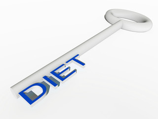 Conceptual blue and white 3D key isolated on white