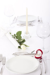 Ring in gift box on celebratory table of Valentine's Day 